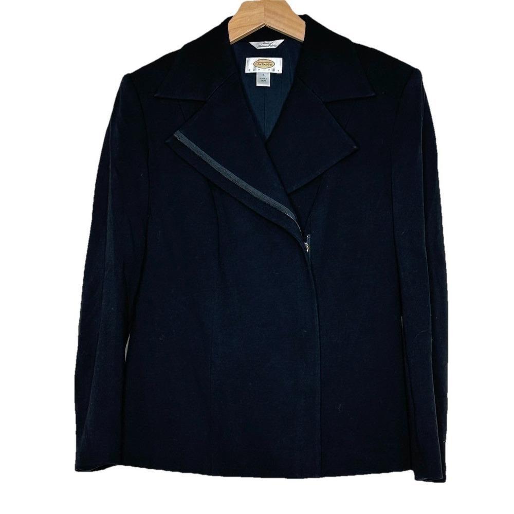 Talbots Petites Sz 4 Black‎ Moto Style Blazer Jacket Stretch Italian Fabric